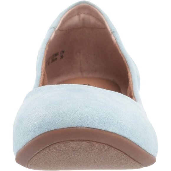 Womens Light Blue Closed Rounded Toe Slip On Low Wedge Heel Ballet Flat Shoes - Picture 2 of 9